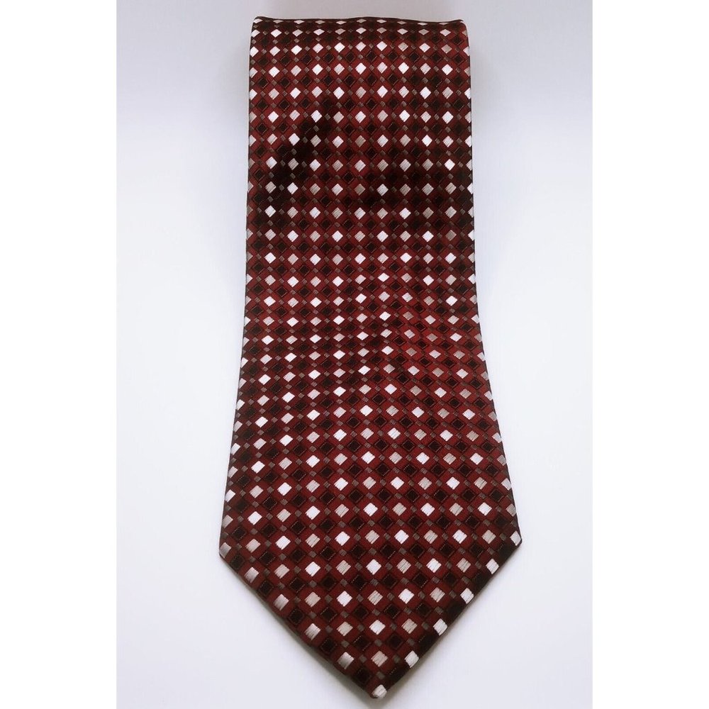 Giorgio Brutini Collezione Men's Tie Maroon Silver Geometric Diamond Print Ties